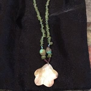 Peridot garnet Mother of pearl turquoise necklace
